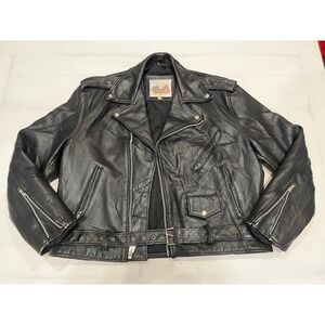 Excelled New‎ York Leather Motorcycle Jacket Size 40 Black Belted VTG Distressed